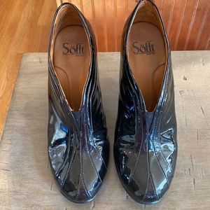 Black patent booties.